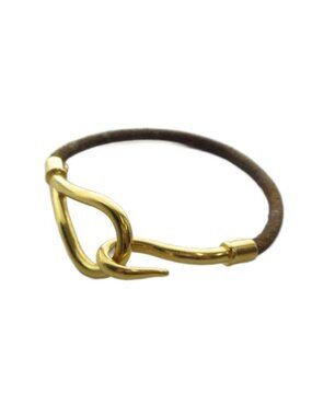 Hermes Jumbo Bracelet Bangle Logo Leather Brown Gold